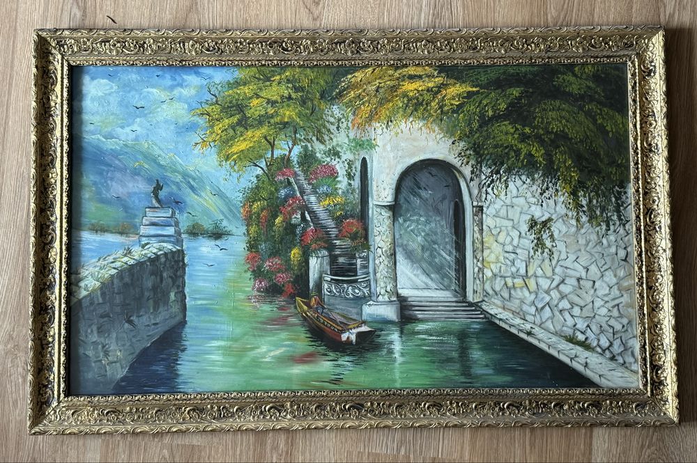 Tablou ulei pe panza vechi vintage dimensiuni mari culori vibrante