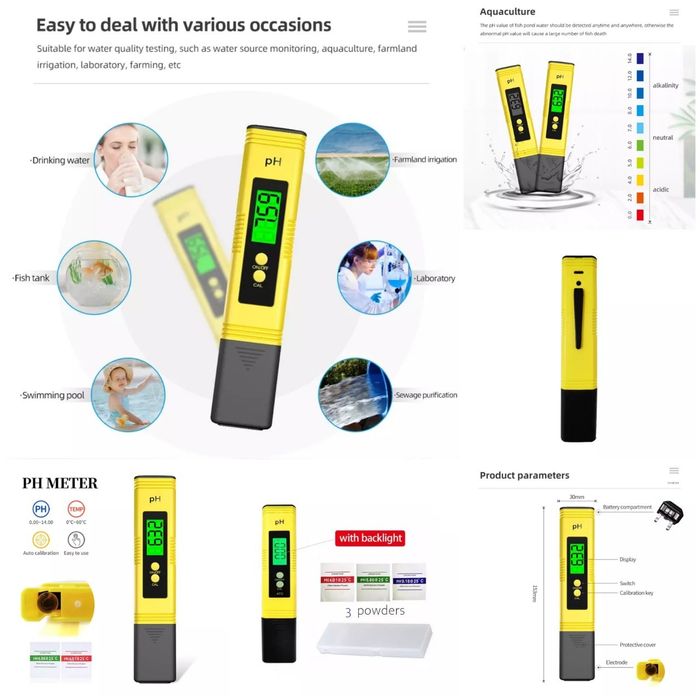 Har xil turdagi PH meter apparatlari va PH Lakmus qoʻgʻozlari sotiladi