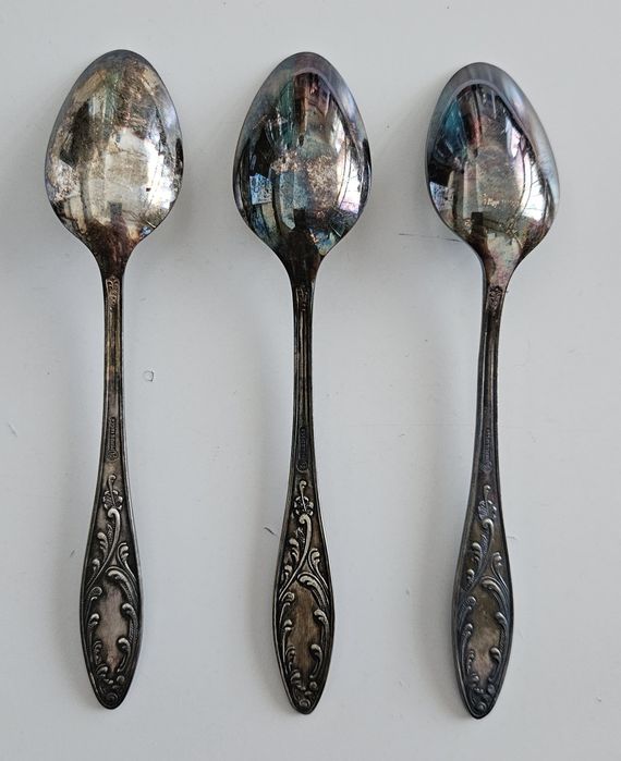 Посребрени лъжици за хранене, МНЦ, СССР, мелхиор, 18 см.