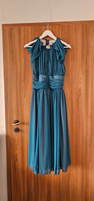 Rochie DY Fashion turcoaz din voal cu accesoriu