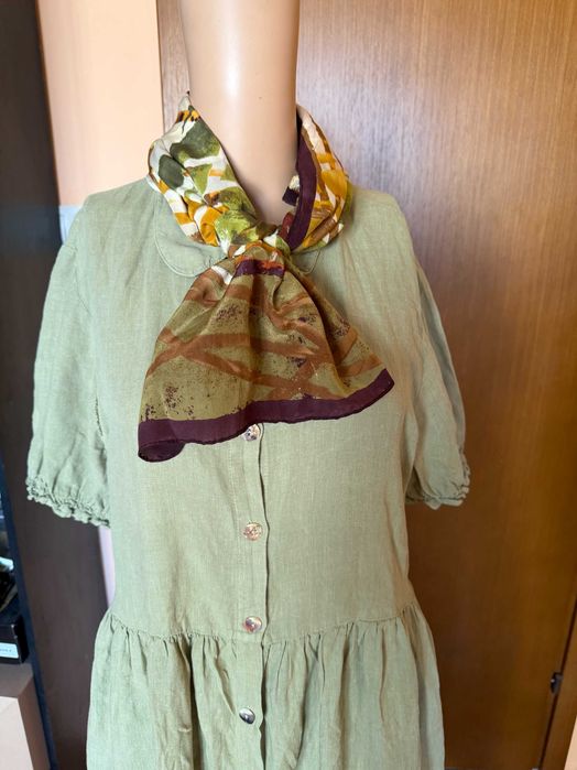 Ленена рокля в маслинено зелен цвят Zara, размер M/L