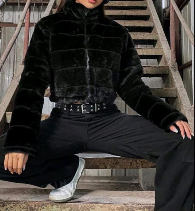 Черно дамско пухено яке