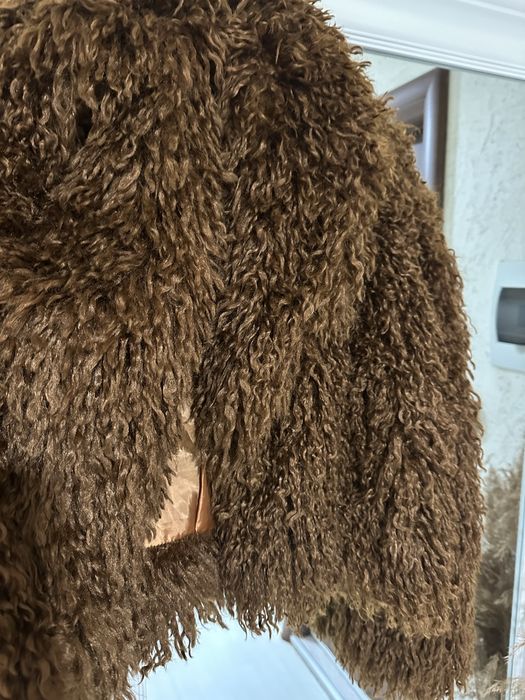 Палто еко косъм кафяво