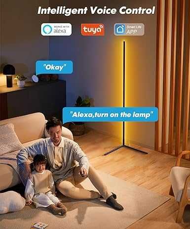 Lampă de podea WiFi RGB LED de 155 cm cu aplicație,Alexa