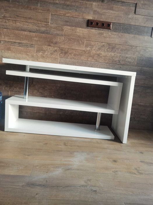 Въртящо се бюро и ТV шкаф 2 в 1 бял гланц разтегателно