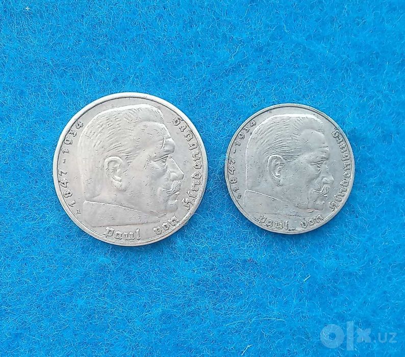 монеты серебро Германия 1937год  2 штуки