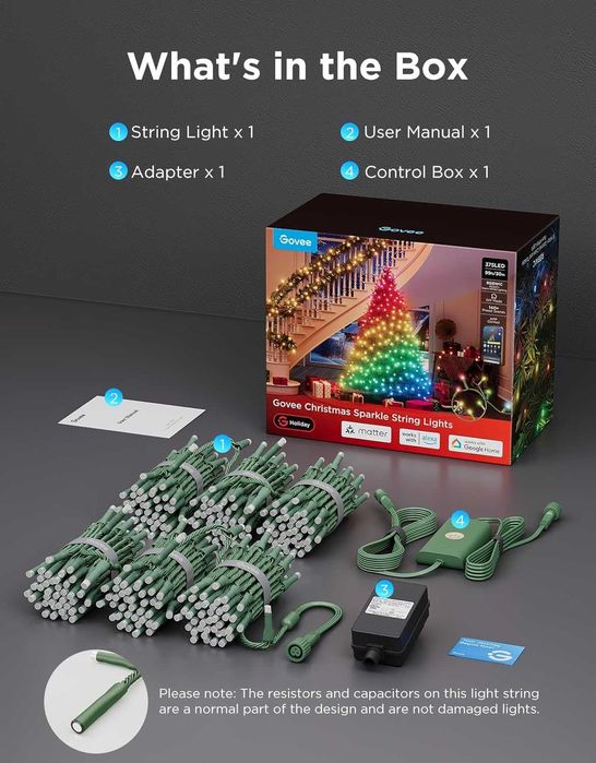 Kоледни смарт лампички Govee Christmas Sparkle String Lights 99ft - 30 метра RGBWIC 375 LED
