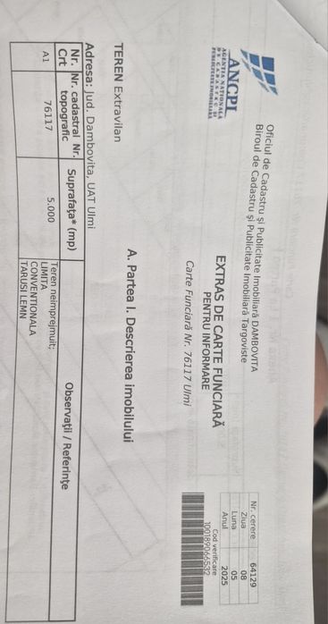 Teren extravilan Dumbrava,  ulmi dambovita