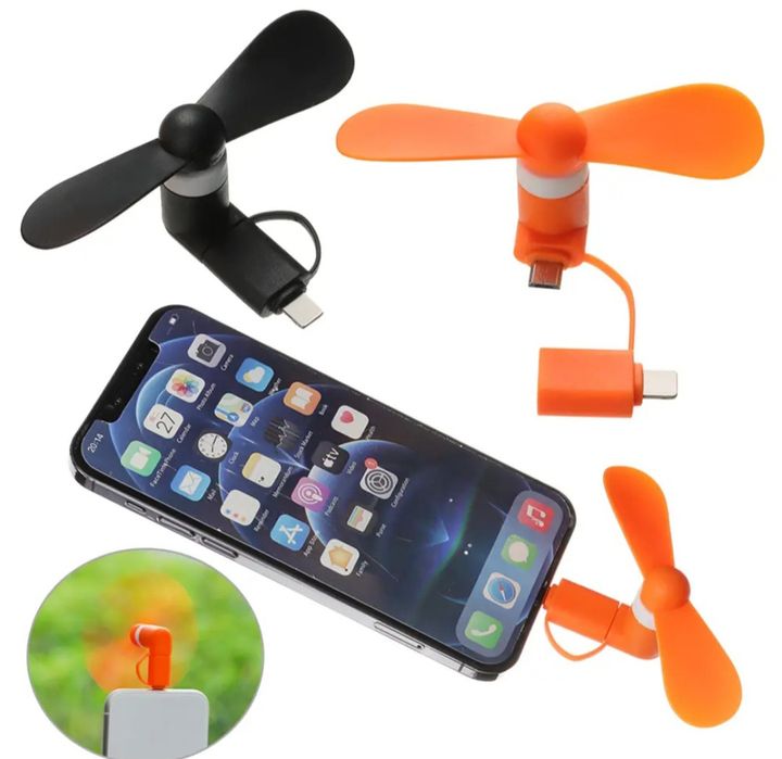 Мини вентилятор для телефона с розетками  Micro-USB -Usb Type-С