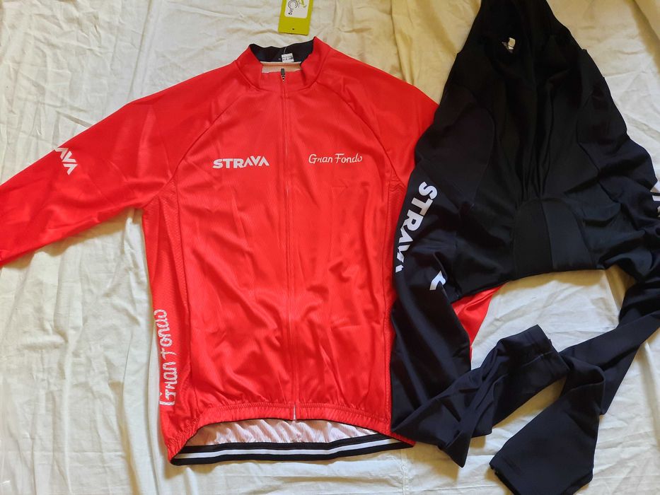 Echipament ciclism Strava Rosu Alb NOU subtire toamna primavara bluza