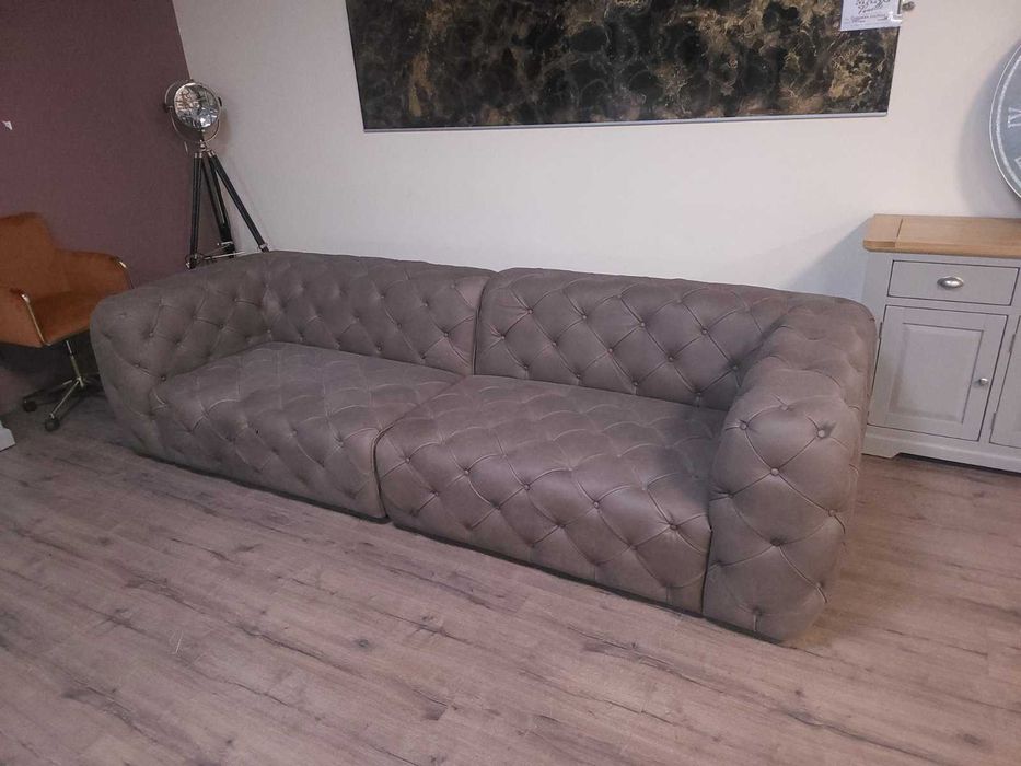 Дизайнерски кафяв кожен диван четворка Честърфийлд