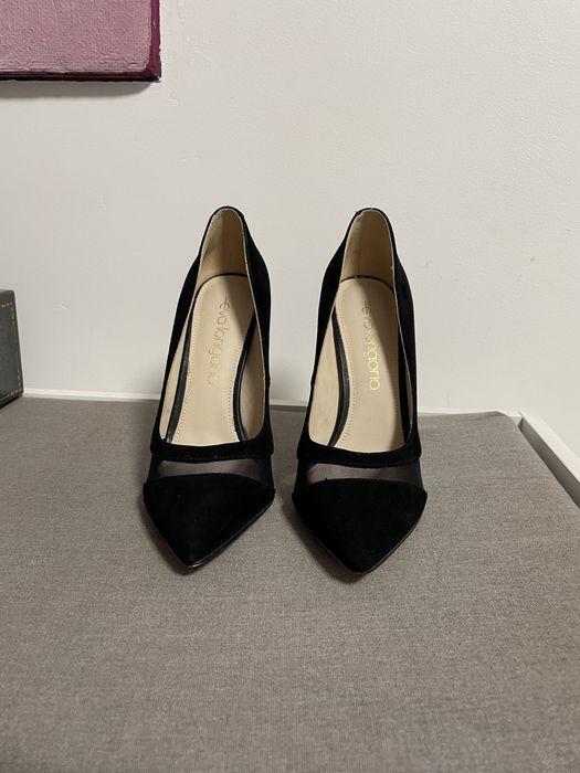 Pantofi stiletto, catifea neagra, noi, mar. 38