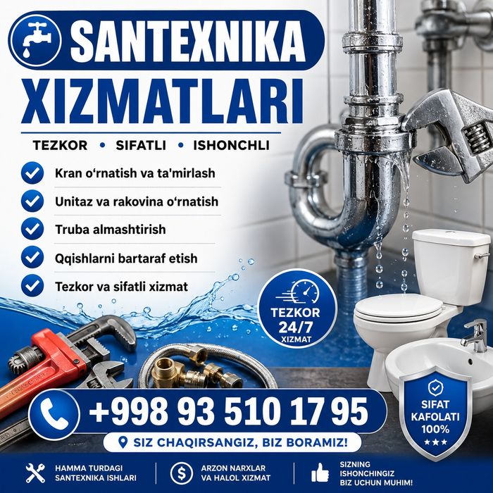 Santexnika xizmati 24/7 shaxar boʻylab