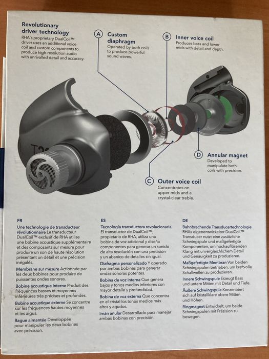 Слушалки с микрофон RHA - T20, hi-fi, сиви