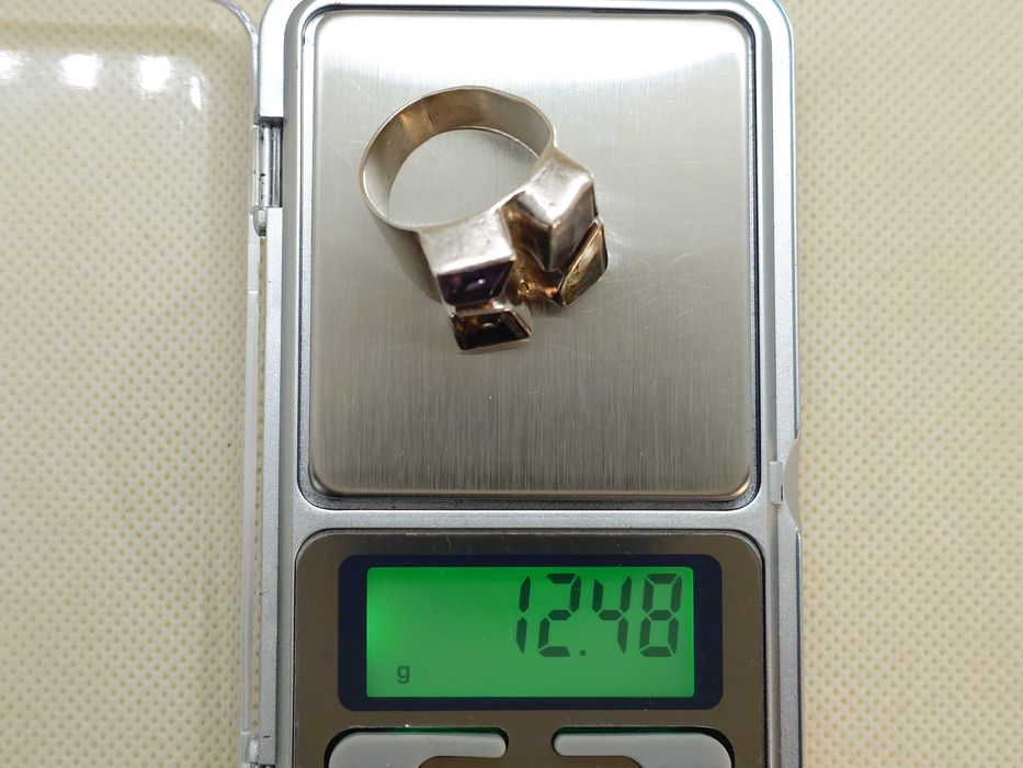 Inel  argint cu ametist, citrin, cuarț fumuriu și goshenit