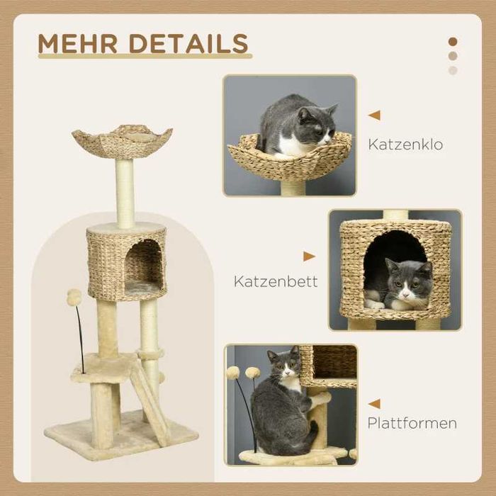 PawHut Дърво за котки с котешка пещера, платформа за отдих, топка за игра, 45x40x116 см