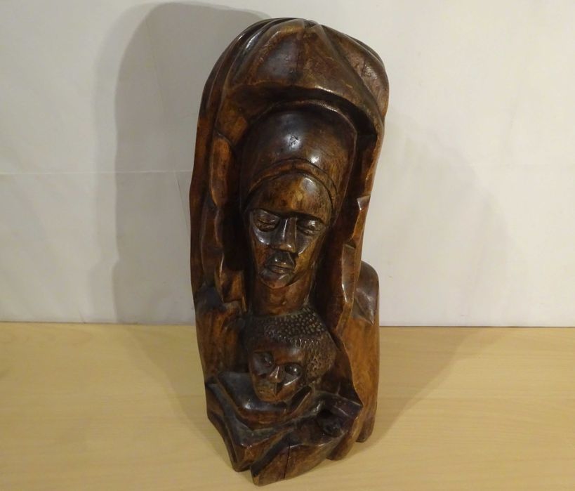 Sculptura in lemn ‘Maica Domnului cu Pruncul’| veche, UNICAT