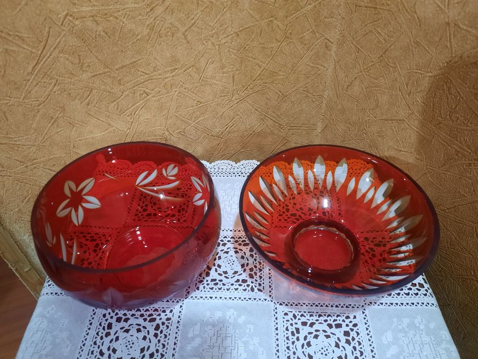 Винтажные конфетницы, рубиновые, алмазная резка. Состояние отличное, б