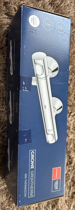 Baterie dus Grohe Grohtherm 500, aparenta, termostat negru mat