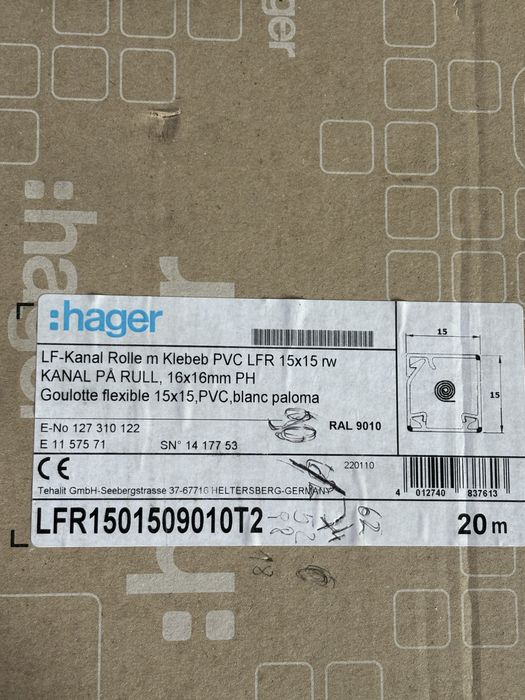 Canal cablu rola, 20 metri, 15X15, alb, HAGER