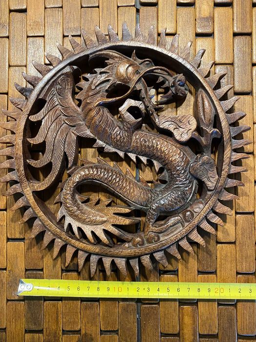 #0010# Стенен панел "Китайски дракон" - резбовано дърво. Винтидж.