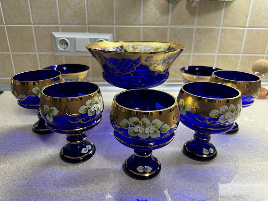 Богемское стекло синий и красный оригинал