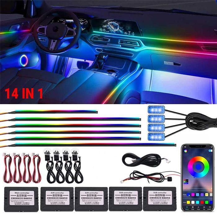 RAINBOW LED амбиентно осветление за автомобили с RGB 256 цвята, 14 в 1
