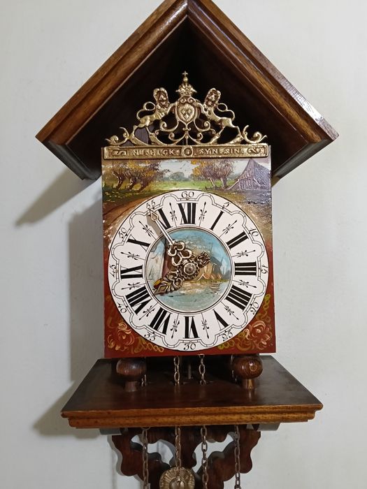 Ceas de perete cu pendul model olandez pictat manual