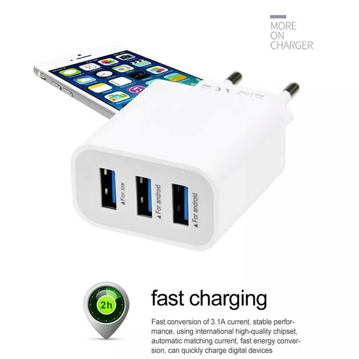 3.1A зарядно/адаптер с 3 USB порта за БЪРЗО ЗАРЕЖДАНЕ/ fast CHARGER