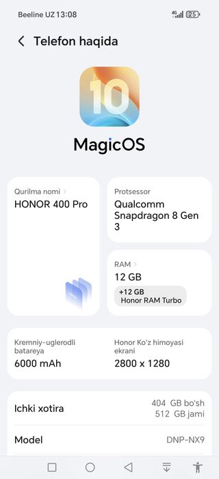 Honor 400 pro 12/512