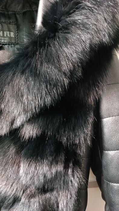 Палто естествена кожа и лисица