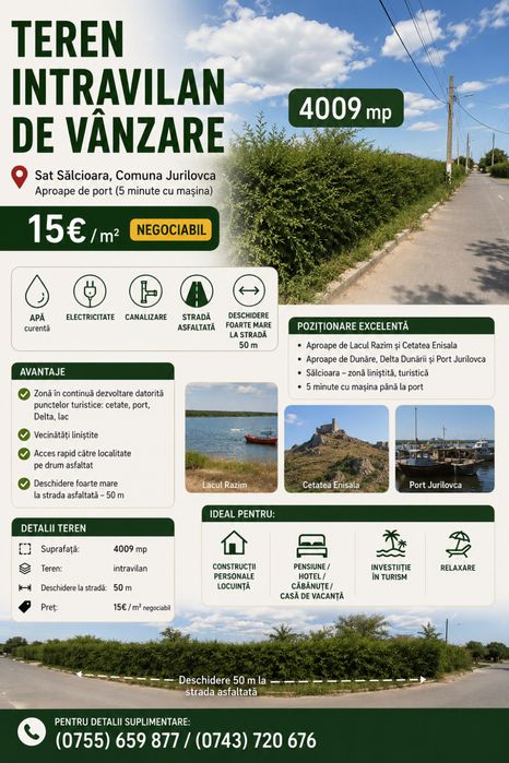 Teren intravilan de vânzare – 4.009 mp – Sălcioara, Comuna Jurilovca, Tulcea