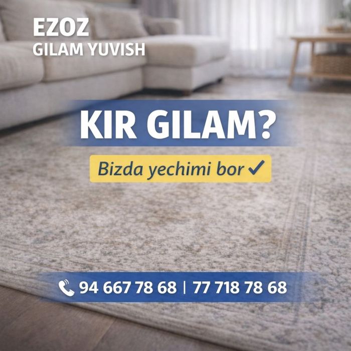Gilam korpacha korpa adyol yumshoq mebel yuvish xizmati