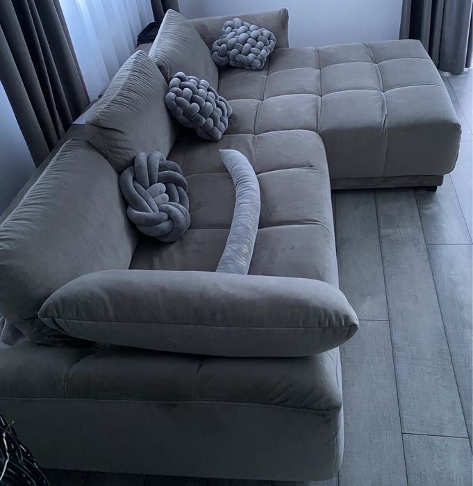 Coltar living extensibil pe stanga culoare gri