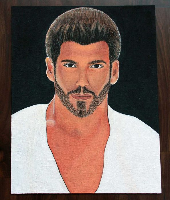 Tablou, portret barbat, pictura acrilica