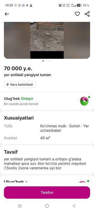 Uchastka Sotiladi 70 000 $ kelishamz