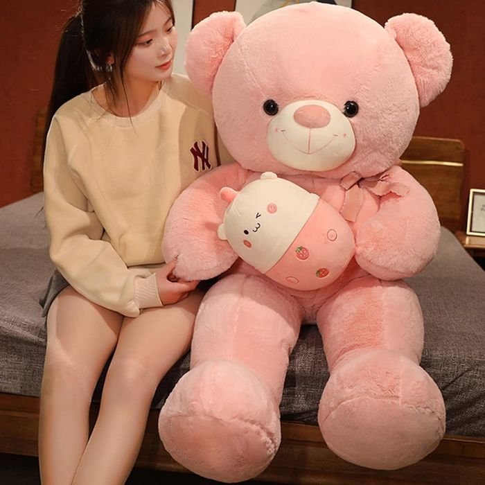 Голямо плюшено Мече Розово Бежово Кафяво, Голяма плюшена Мечка с Шейк