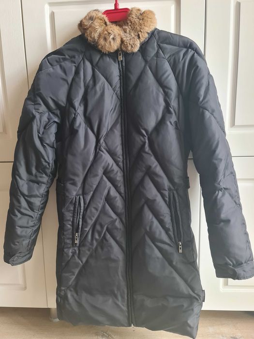 Тъмно синьо пухено яке SERGIO TACCHINI  с яка от заек XS -  S