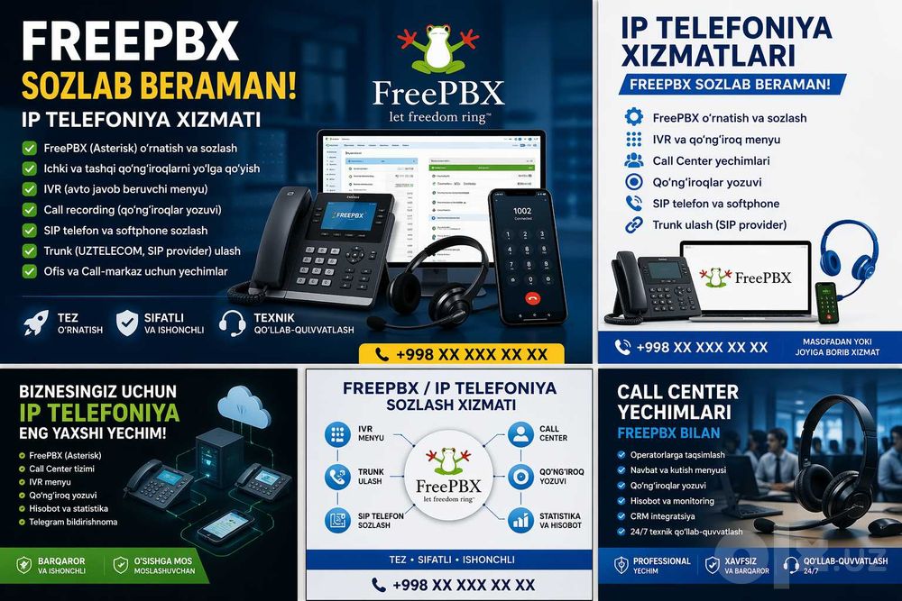 FreePBX va IP Telefoniya sozlash xizmati