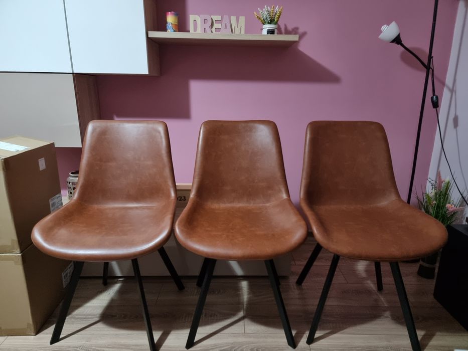 Scaune rotative din Piele ecologica, 3 bucati, Noi nefolosite.