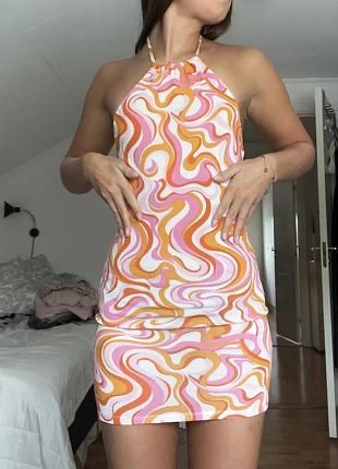 Дамска къса оранжево розова лятна рокля