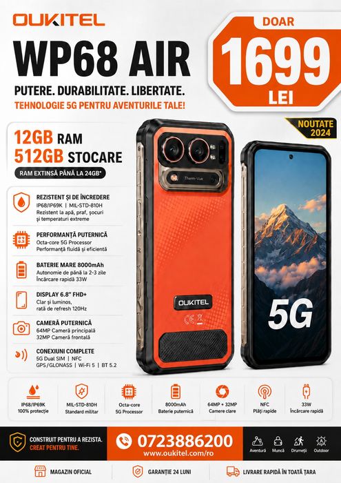Oukitel WP68 Air, 12/512 GB, Nou, 2 ani garanție