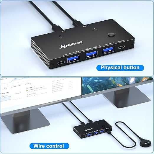 KCEVE USB 3.2 комутатор за 2 лаптопа - 10 Gbps 2 входа 4 изхода