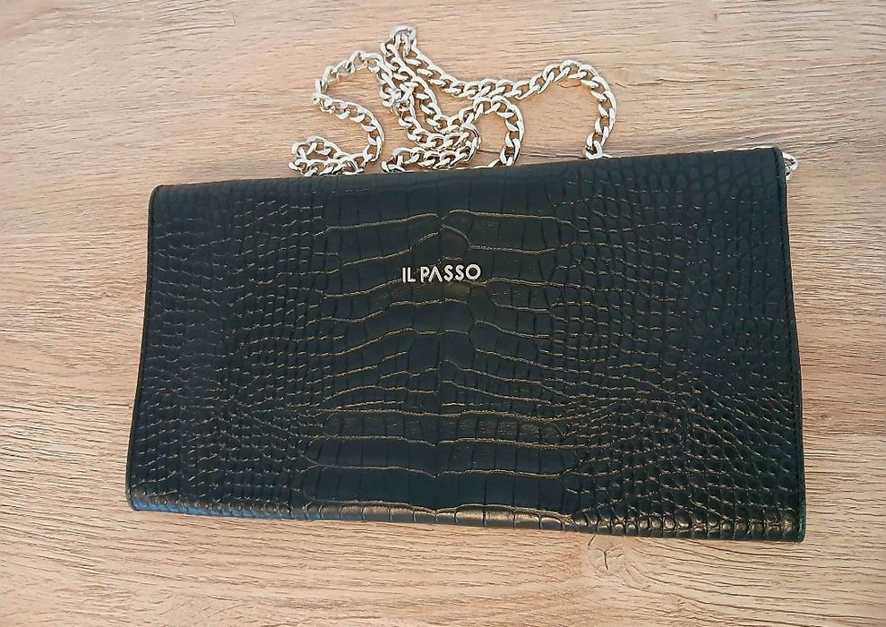 Geantă plic Il Passo – piele naturală tip crocodil, culoare neagră