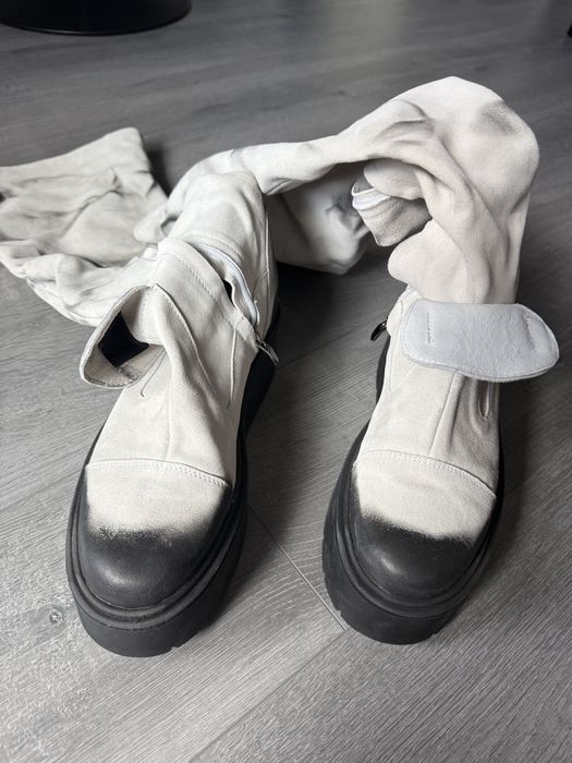 Cizme/ ghete piele naturala intoarsa talpa inalta alb murdar brand Modish