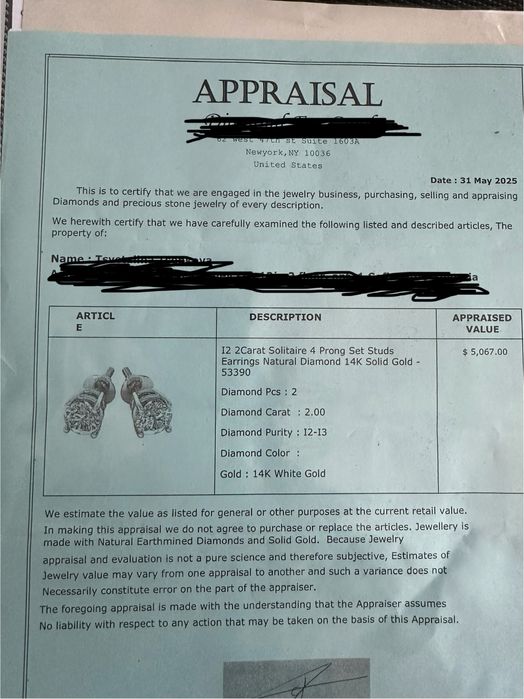 Диамантени обеци от 14 карата бяло злато с 2 карата естествени диамант