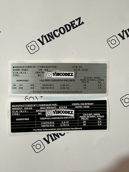 Вин шильдики, vin стикер, бирки, вин код, vin code, наклейки завод