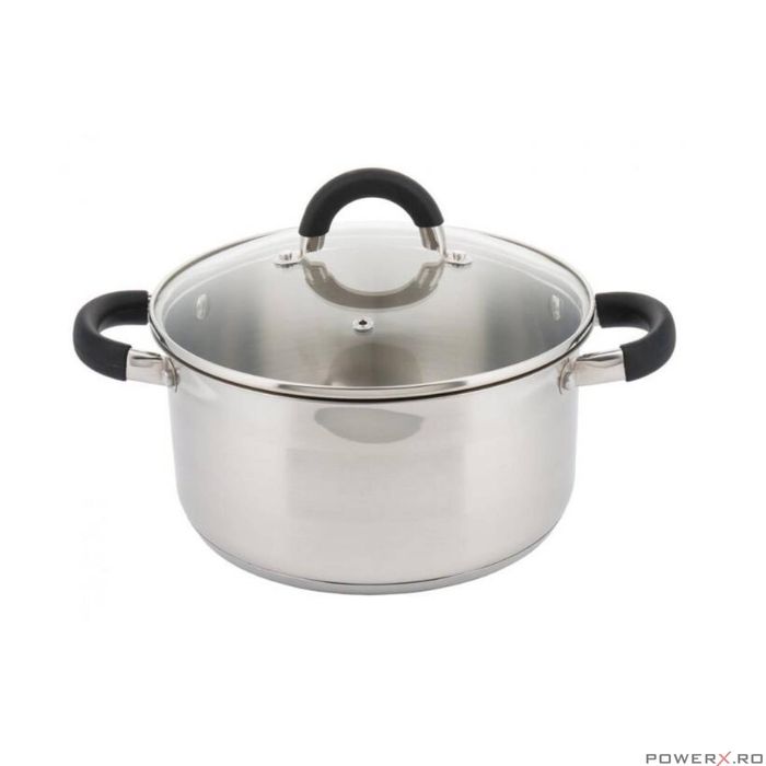 Oala din inox cu capac sticla, fund termic multistrat, 1litru, 14cm,