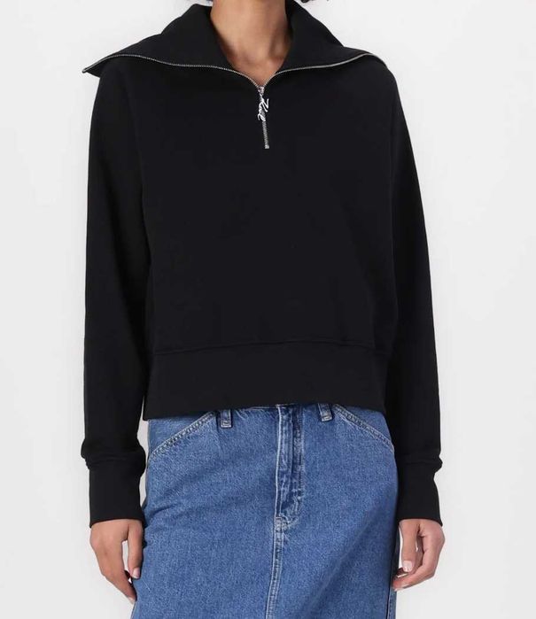 [Нов, с етикет] суитшърт Karl Lagerfeld Signature Half-Zip, XS ,черен, памучен