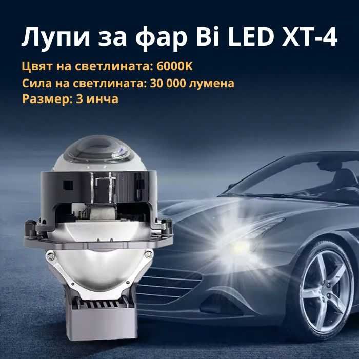 Bi LED лупи за фарове XT-4 55W за кола автомобил вграждане ретрофит LED осветление